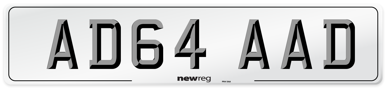 AD64 AAD Number Plate from New Reg